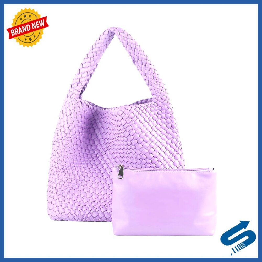 Woven Vegan Leather Shoulder Bag Tote Handbag Boho Chic Top Handle Purse